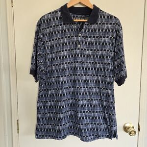 Vintage Polo Shirt Men's Blue L Golf All Over Print